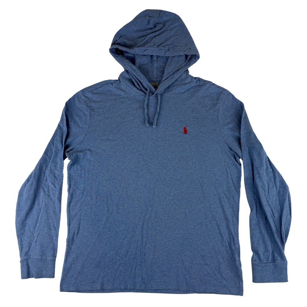 Polo Ralph Lauren Hooded T-Shirt Mens Large Blue Heather Long Sleeve Pony Logo